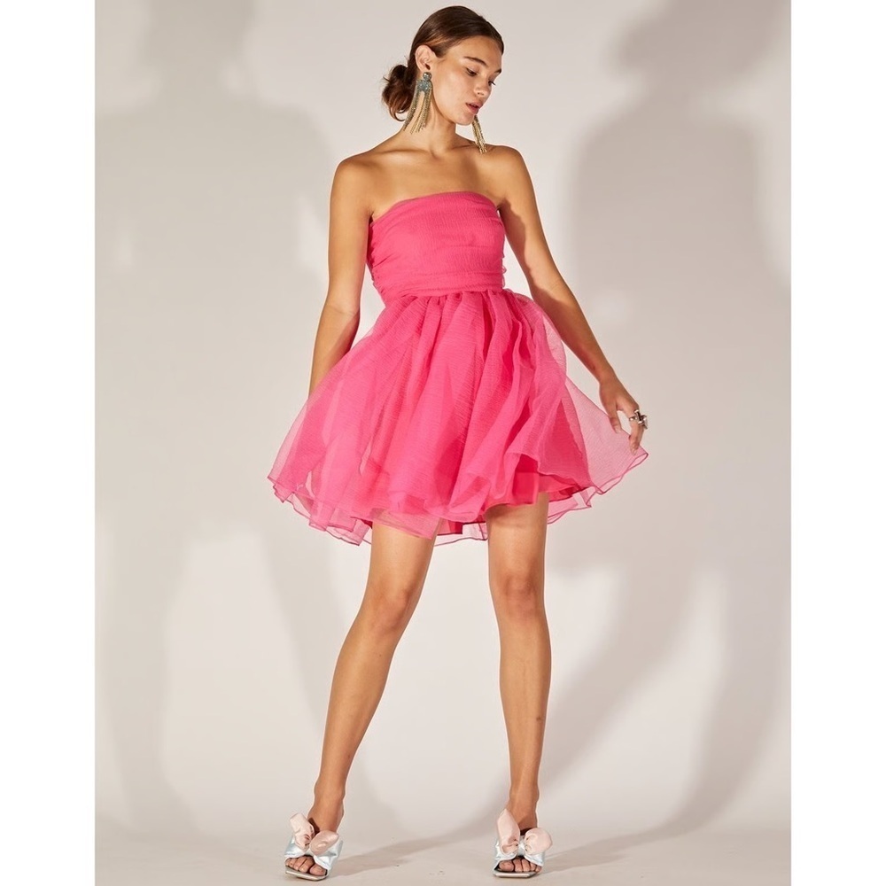 Cynthia Rowley Valeria Organza Strapless Mini Dress Hoco Barbie Pink Sz 6